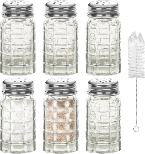 Miniatura 8 de Juego de 2 saleros y pimenteros retro de 1.5 onzas, estilo retro, de cristal transparente, para cocinas o restaurantes del hogar, 1.5 fl oz (2)