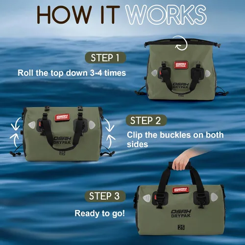 Miniatura 5 de OSAH DRYPAK Bolsa de lona impermeable – Bolsa seca para motocicleta con gran espacio de almacenamiento, bolsas de equipaje impermeables con bolsillo