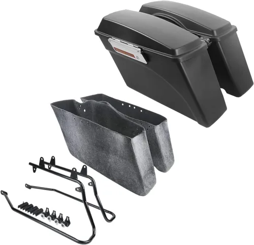 TCT-MOTORPARTS Alforjas duras negras mate Bolsas de sillín y soportes de conversión cromados Compatibles con modelos Harley Softail Heritage Classic