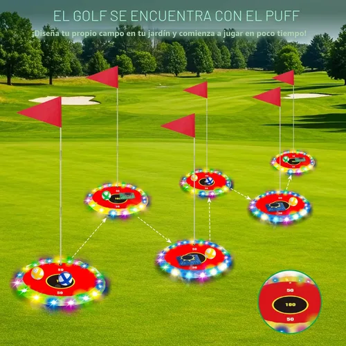 Miniatura 7 de TERRAMUS Juego de golf y lanzamiento que brilla en la oscuridad, juego de objetivos LED 2 en 1 con 2 palos, 18 bolas, 6 bolsas de frijoles, juguete