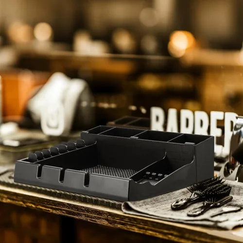 Miniatura 9 de LALAFINA - Bandeja organizadora de cortapelos de peluquería de 15 x 12 x 4.33 pulgadas, caja de almacenamiento portátil con diseño de corte a