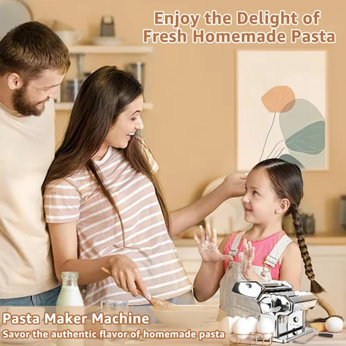 Miniatura 2 de Máquina para hacer pasta, rodillo de pasta con 7 ajustes de grosor y cortador 2 en 1, máquina de pasta de acero inoxidable para espaguetis
