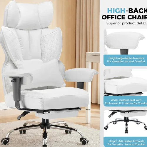 Miniatura 9 de COMHOMA Silla de Oficina de Escritorio 400LBS Sillas de Oficina Grandes y Altas Sillas Ergonómicas para Juegos con Asiento Ancho Silla de Cuero