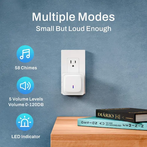 Miniatura 2 de BN-LINK Timbre inalámbrico con 2 botones, mini timbre de puerta impermeable, fácil instalación, rango de 1000 pies, volumen ajustable y 58 Blanco