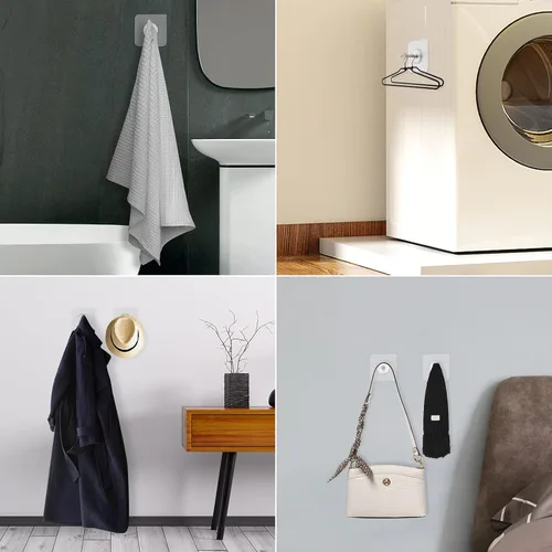 Miniatura 2 de Ganchos de pared adhesivos reutilizables de 13.5 libras (máx.) transparentes, impermeables y resistentes al aceite para baño y cocina, resistentes