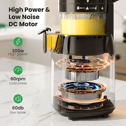 Miniatura 5 de Kismile Exprimidor de prensa en frío, máquina exprimidora de canal de alimentación de 5.6 pulgadas de ancho, exprimidor de masticación lenta de 300