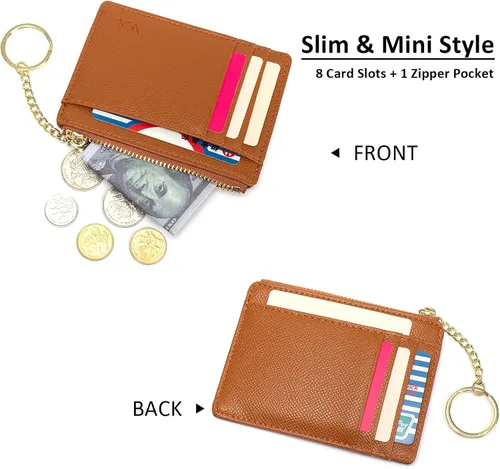 Miniatura 105 de Tarjetero delgado con bloqueo RFID, billetera de bolsillo pequeño, con cremallera Keychian para monedero, monedero y tarjetero para mujeres y hombres