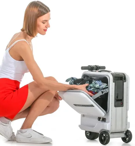 Miniatura 4 de SE3miniT - Equipaje eléctrico de 20 pulgadas para montar en maletas, scooters, equipaje inteligente, plateado, Maleta
