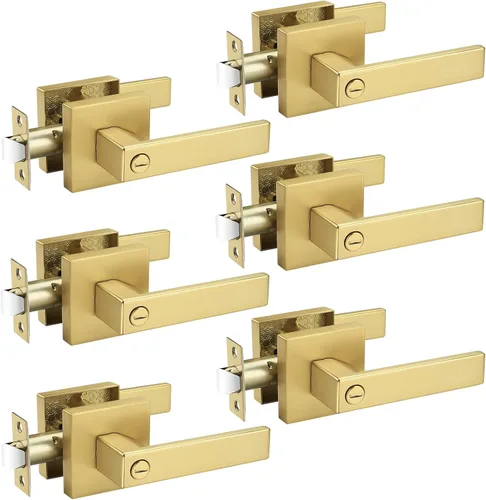 Miniatura 4 de Priobrico - Manija de puerta interior de bronce aceitado con cerradura, manijas de puerta de privacidad para dormitorio, perillas modernas de puerta
