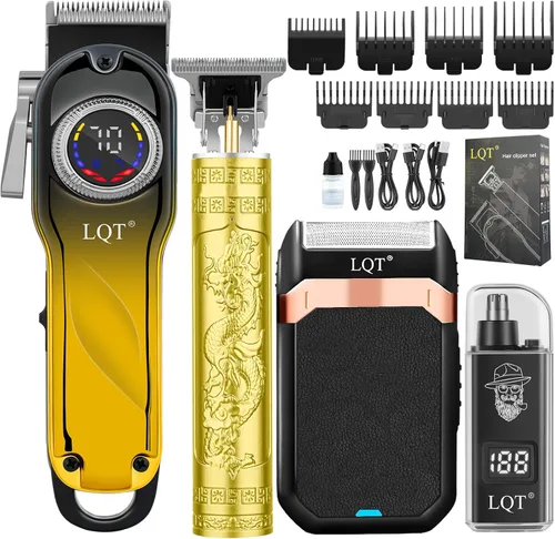 Hair Clippers for Men with LED Display, 4-Piece Cordless Grooming Kit with Hair Clipper, Beard Trimmer, Foil Shaver, Nose Trimmer, Complete
