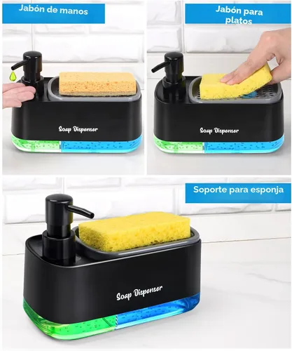 Miniatura 2 de Juego de dispensador de jabón para manos y platos para cocina, dispensador de jabón doble con soporte para esponja, dispensador de bomba de jabón 3