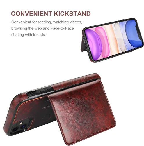 Miniatura 6 de KIHUWEY Funda compatible con iPhone 11 con tarjetero y soporte para tarjetas de crédito, de cuero de primera calidad, duradera, a prueba de golpes
