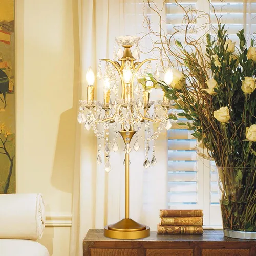 Miniatura 8 de TOCHIC Lámpara de Mesa Tradicional de Granja con 5 Luces, Lámpara de Cristal Artesanal Negra de 30 Pulgadas de Altura para Sala de Estar, Sala
