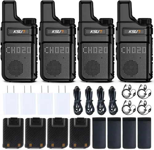 Miniatura 10 de KSUN Walkie Talkies con auricular y micrófono 22 canales resistente a las caídas, mini pantalla de largo alcance VOX 4000mAh batería recargable
