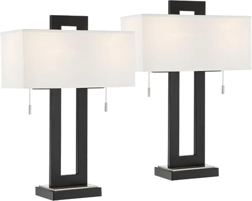 Miniatura 2 de 360 Lighting Neil - Juego de 2 lámparas de mesa rectangulares rústicas modernas de 26 pulgadas de alto, cadena de tracción de puerto USB, pantalla