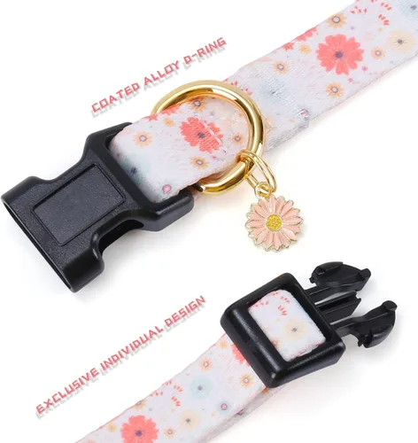 Miniatura 6 de Collar de perro de algodón hecho a mano para perros pequeños, medianos y grandes, margarita beige con colgante, lindos collares de perro (L)