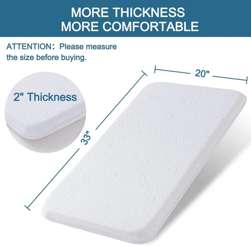 Miniatura 2 de Protector de colchón para moisés de bebé, 33 x 20 x 2 pulgadas, colchón de espuma viscoelástica de gel de doble cara con funda suave transpirable