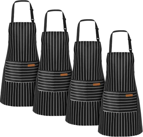 Miniatura 10 de Handepo 4 Piezas Delantales de Cocina con Bolsillos Delantales Ajustables Impermeables para Hornear para Mujeres Hombres Chef BBQ Regalo de Navidad