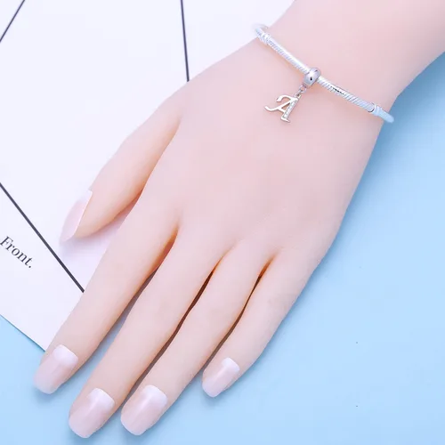 Miniatura 5 de ABUN Abalorio de plata de ley 925 con letra A a la Z, espaciador de inicial, con circonita cúbica transparete colgante, auténtica, para pulseras