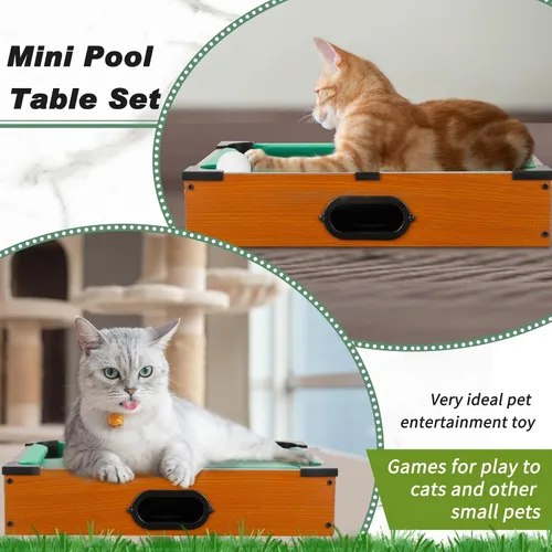 Miniatura 5 de Shappy Mini juego de mesa de billar Mesa de billar para gatos, juego de billar pequeño con 16 bolas, 2 palos de billar, 6 cubos de tiza, 6 puntas