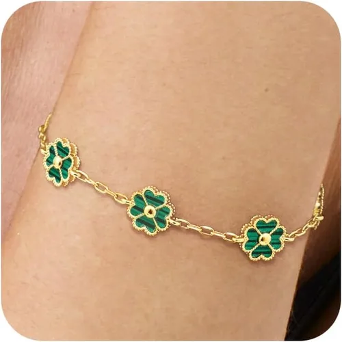 Miniatura 11 de NECOCY Pulsera de trébol para mujer, moderna chapada en oro de 18 quilates, cuatro hojas, juego de pulseras de flores de la suerte, ajustables