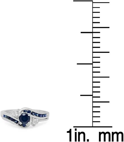 Miniatura 4 de Dazzlingrock Collection Juego de anillos de compromiso de oro blanco y zafiro azul de 10 quilates