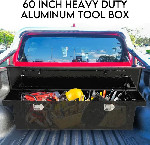 Miniatura 7 de BLACKHORSE-RACING Caja de herramientas resistente de aluminio para camioneta pickup con patrón de 5 clavos, con asas laterales, cerradura y llave