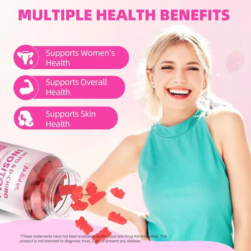 Miniatura 4 de Gomitas de mio-inositol y D-Chiro inositol, suplemento ideal de proporción 40:1 para mujeres con vitamina D3 y B12 para apoyar el equilibrio