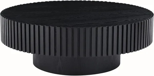 Miniatura 8 de KEVINSPACE Mesa de centro redonda de 35.43 pulgadas para sala de estar, pedestal de madera redonda, mesa de centro para sala, mesa de centro, Negro