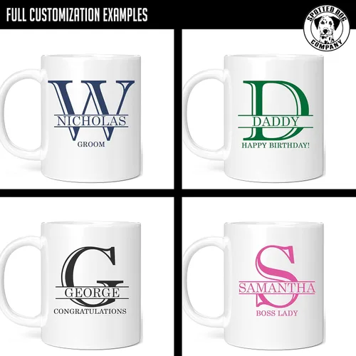 Miniatura 3 de Taza de café personalizada de cerámica blanca de 11 onzas con texto personalizado y iniciales de nombre, Halpert, DYE Taza para Cafe personalizadas