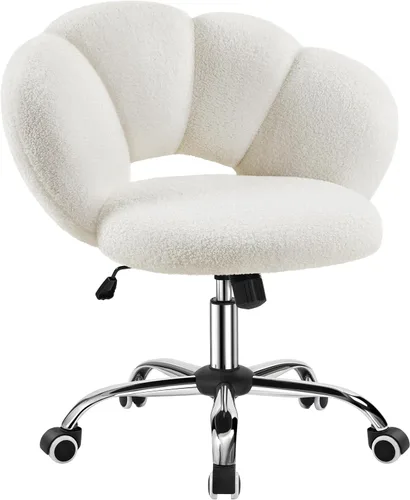 Yaheetech - Silla de escritorio tapizada en bouclé, silla de tocador con forma de nube, silla de oficina en casa ajustable para computadora con