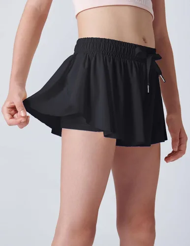 Miniatura 88 de Paquete de 3 pantalones cortos fluidos para niñas con forro de elastano, 2 en 1, faldas de mariposa para jóvenes, para fitness, correr, deportes