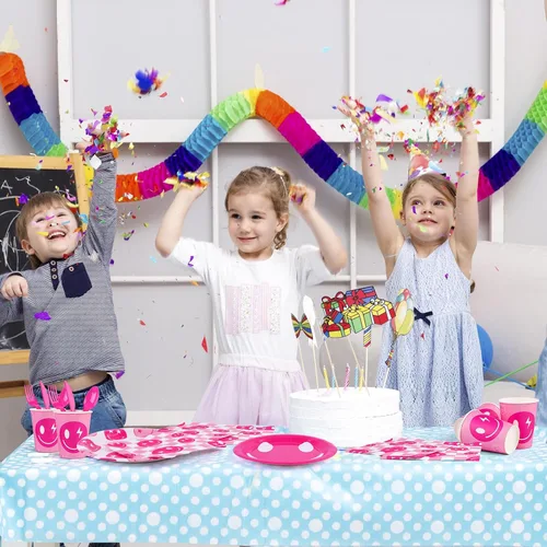 Miniatura 6 de Durony 350 Piezas Decoraciones de Cumpleaños Preppy Suministros de Fiesta Disco Cowgirl para 50 Invitados Platos de Papel Sonrisa Cara Rosa, Copa