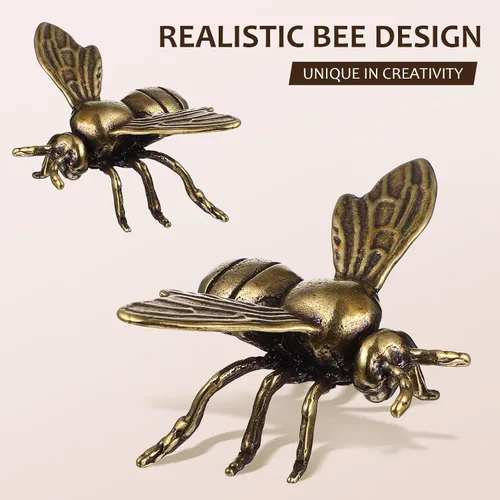 Miniatura 8 de 2 piezas de figuras de abejas doradas de latón, figuras de animales e insectos, estatua de Feng Shui, juguetes, decoración dorada para escritorio