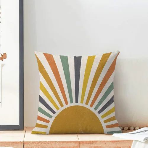 Miniatura 3 de AEIOAE Summer Sunshine - Juego de 2 fundas de almohada de 16 x 16 pulgadas, diseño de rayas amarillas, diseño bohemio, arco iris, sol