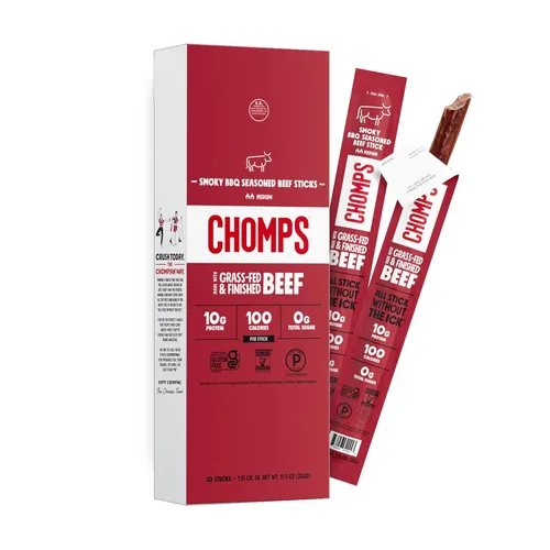 Miniatura 13 de Bocadillos Chomps, palillos de cecina, sin gluten, sin OMG, 100 calorías, para dietas paleo y keto, aprobados para dieta de 30 días, paquete de 10