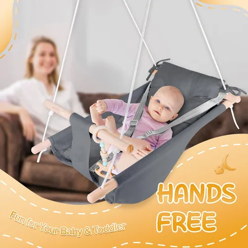 Miniatura 5 de Columpio para bebé interior y exterior, hamaca de lona para bebé a niño pequeño con asiento cómodo, juguete de madera Macaroon, arnés ajustable de 5