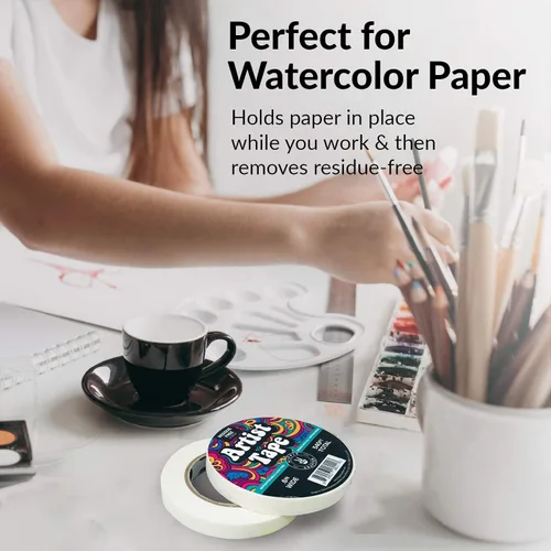 Miniatura 7 de HIPPIE CRAFTER Paquete de 3 cintas blancas para artistas, cinta adhesiva extraíble para papel de acuarela, pintura, dibujo, marco de lienzo, sin