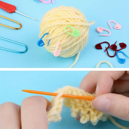 Miniatura 7 de JUPEAN Accesorios completos para tejer, kit de suministros para tejer con marcadores de puntada, agujas de coser de plástico, agujas de cable