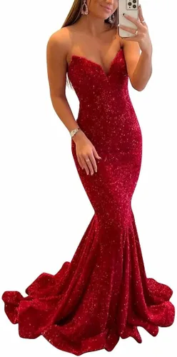 Vestidos de noche de lentejuelas para mujer, formal, sexy, largos, vestidos de fiesta de graduación, vestido de sirena brillante con cuello en V