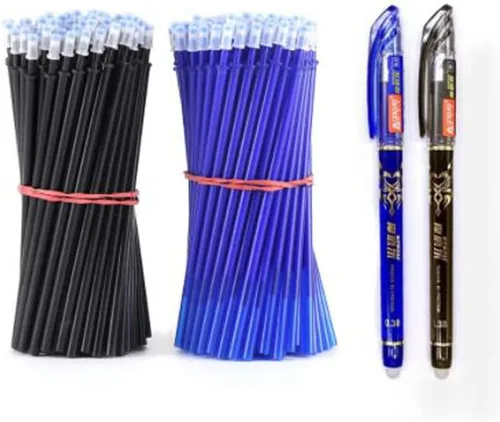 Miniatura 3 de Juego de 2 + 50 bolígrafos de gel de tinta azul y negra de 0.020 in, borrable, con mango lavable, escritura escolar, papelería, tinta de gel (negro)