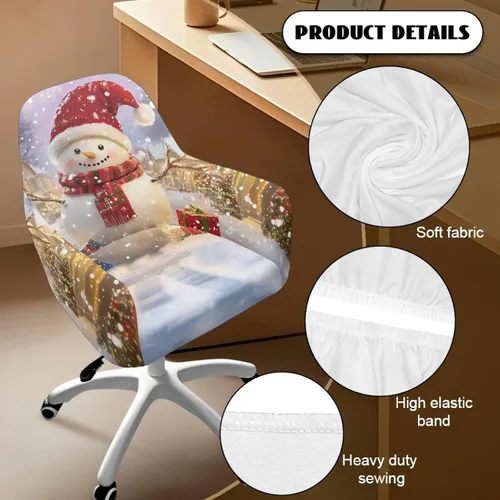 Miniatura 6 de Funda para sillón de invierno con diseño de muñeco de nieve, funda suave para silla de computadora, forro elástico para silla de escritorio, diseño