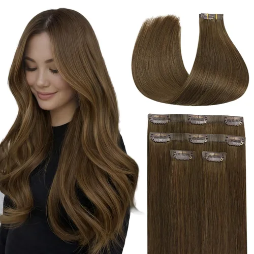 Miniatura 41 de Full Shine Extensiones de cabello humano con pinzas, cabello humano Remy invisible para mujer, color rubio platino, 20 pulgadas, 8 unidades, 4.23 oz