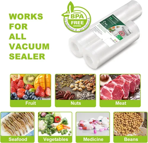 Miniatura 4 de Bonsenkitchen Bolsas de sellado de alimentos al vacío, 8 pulgadas x 50 pies y 11 pulgadas x 50 pies, rollos de bolsa de grado comercial sin BPA