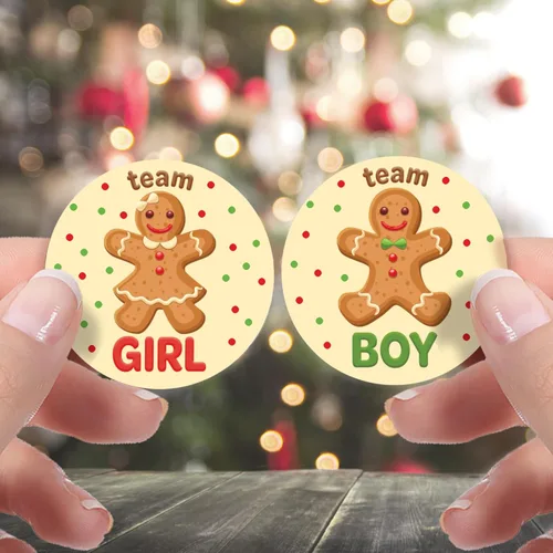 Miniatura 2 de Gingerbread Revelación de Género Fiesta, Adhesivos de Galleta Navideña para Equipo Niño o Equipo Niña - 40 Etiquetas, Navidad Oh Snap ¿Qué se está