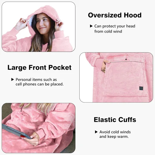 Miniatura 2 de Tirrinia - Manta de tamaño grande y extra-larga de sherpa con capucha, cómoda, regalo para adultos, hombres, mujeres, adolescentes, esposa, novia