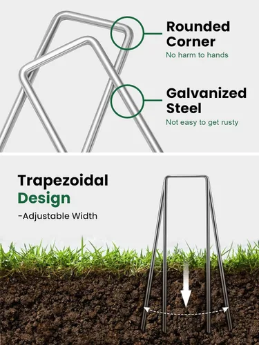 Miniatura 4 de GROWNEER Paquete de 100 grapas de jardín de 12 pulgadas, calibre 11, resistentes estacas de jardín de acero galvanizado en forma de U, estacas
