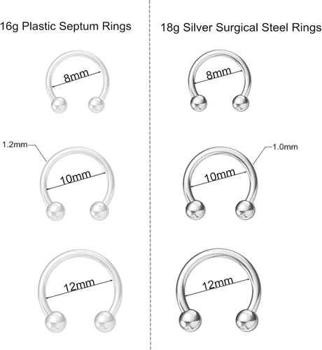 Miniatura 2 de NZDLM Clear & Gold - Anillos para tabique de 0.56 oz y 0.63 oz, anillos de nariz para tabique para mujeres y hombres, kit de anillos de septum