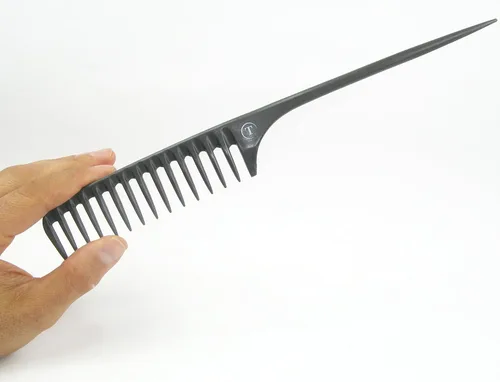 Miniatura 6 de Peine de rastrillo de dientes anchos de carbono con cola desenredante apto para niños, rizo natural y peine de ondas de playa, estilizador