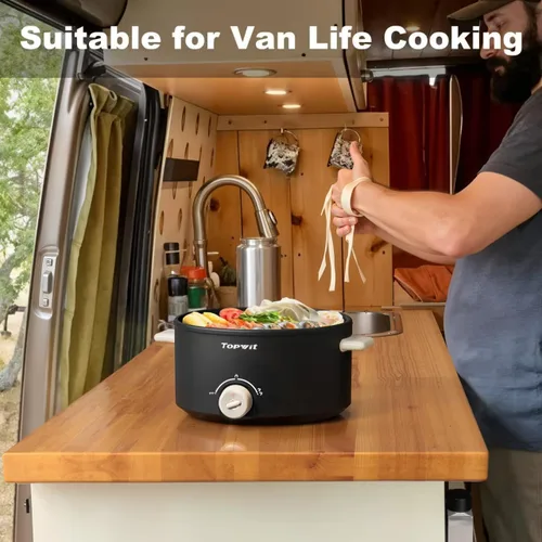 Miniatura 7 de TopWit Olla Eléctrica Hot Pot, Olla Eléctrica de 4L con Revestimiento Antiadherente, Cocina Eléctrica de Doble Alimentación para Freír en Profundo